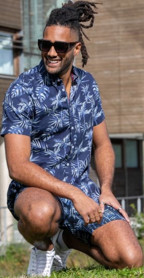 D555 Truro Hawaiian AOP Short Sleeve Button Down Collar Shirt Navy - Ризи - мъжки ризи големи размери
