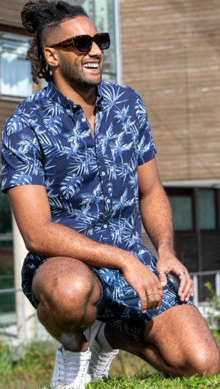 D555 Truro Hawaiian AOP Short Sleeve Button Down Collar Shirt Navy - Ризи - мъжки ризи големи размери