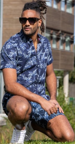 D555 Truro Hawaiian AOP Short Sleeve Button Down Collar Shirt Navy - Ризи - мъжки ризи големи размери