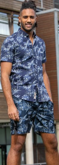 D555 Truro Hawaiian AOP Short Sleeve Button Down Collar Shirt Navy - Ризи - мъжки ризи големи размери