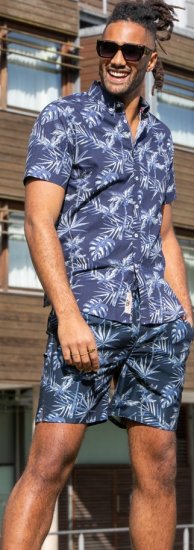 D555 Truro Hawaiian AOP Short Sleeve Button Down Collar Shirt Navy - Ризи - мъжки ризи големи размери