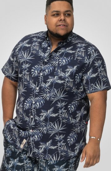 D555 Truro Hawaiian AOP Short Sleeve Button Down Collar Shirt Navy - Ризи - мъжки ризи големи размери