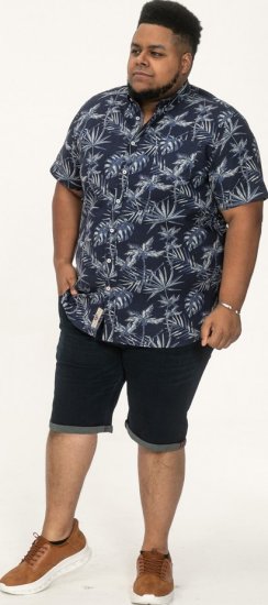 D555 Truro Hawaiian AOP Short Sleeve Button Down Collar Shirt Navy - Ризи - мъжки ризи големи размери
