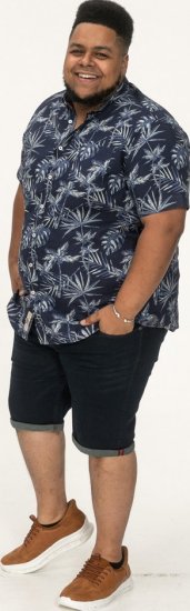 D555 Truro Hawaiian AOP Short Sleeve Button Down Collar Shirt Navy - Ризи - мъжки ризи големи размери