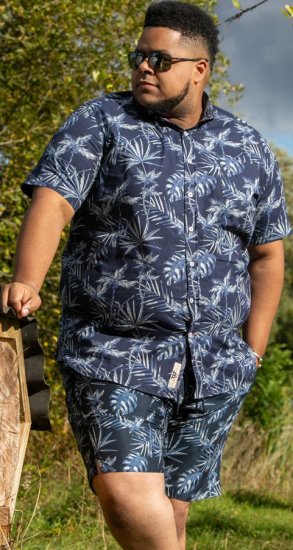 D555 Truro Hawaiian AOP Short Sleeve Button Down Collar Shirt Navy - Ризи - мъжки ризи големи размери