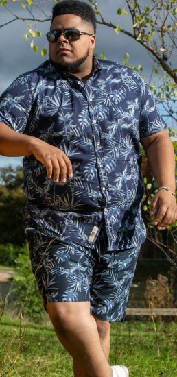 D555 Truro Hawaiian AOP Short Sleeve Button Down Collar Shirt Navy - Ризи - мъжки ризи големи размери