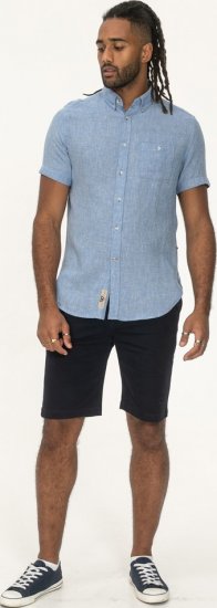 D555 Falmouth 1 Linen Mix Short Sleeve Shirt With Button Down Blue - Ризи - мъжки ризи големи размери