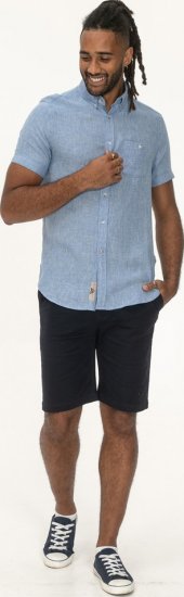 D555 Falmouth 1 Linen Mix Short Sleeve Shirt With Button Down Blue - Ризи - мъжки ризи големи размери