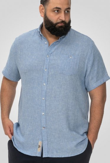 D555 Falmouth 1 Linen Mix Short Sleeve Shirt With Button Down Blue - Ризи - мъжки ризи големи размери