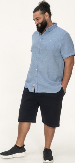 D555 Falmouth 1 Linen Mix Short Sleeve Shirt With Button Down Blue - Ризи - мъжки ризи големи размери