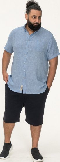 D555 Falmouth 1 Linen Mix Short Sleeve Shirt With Button Down Blue - Ризи - мъжки ризи големи размери