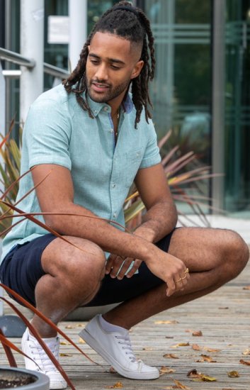 D555 Falmouth 2 Linen Mix Short Sleeve Shirt With Button Down Mint - Ризи - мъжки ризи големи размери