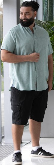 D555 Falmouth 2 Linen Mix Short Sleeve Shirt With Button Down Mint - Ризи - мъжки ризи големи размери