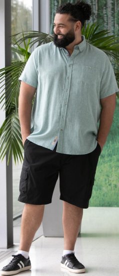 D555 Falmouth 2 Linen Mix Short Sleeve Shirt With Button Down Mint - Ризи - мъжки ризи големи размери