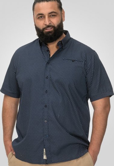 D555 Norwich Short Sleeve Micro AOP Shirt With Hidden Button Down Navy - Ризи - мъжки ризи големи размери