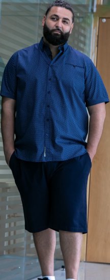 D555 Norwich Short Sleeve Micro AOP Shirt With Hidden Button Down Navy - Ризи - мъжки ризи големи размери