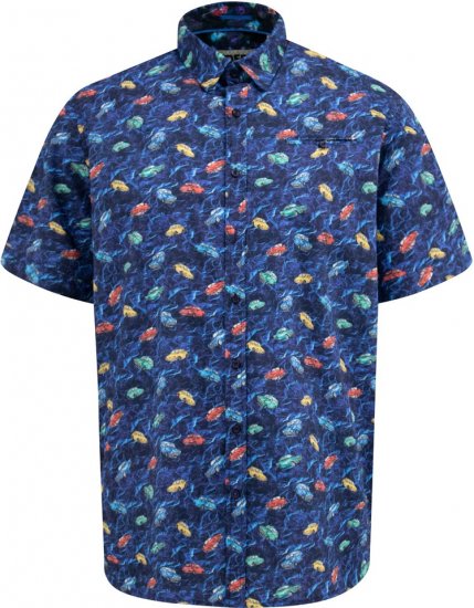 D555 Hartlepool Short Sleeve Vintage Car AOP Stretch Shirt Blue - Ризи - мъжки ризи големи размери