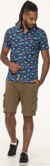 D555 Hartlepool Short Sleeve Vintage Car AOP Stretch Shirt Blue - Ризи - мъжки ризи големи размери