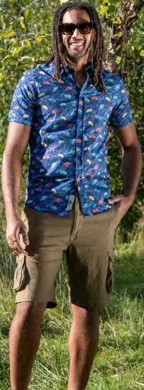 D555 Hartlepool Short Sleeve Vintage Car AOP Stretch Shirt Blue - Ризи - мъжки ризи големи размери