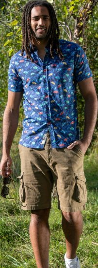 D555 Hartlepool Short Sleeve Vintage Car AOP Stretch Shirt Blue - Ризи - мъжки ризи големи размери