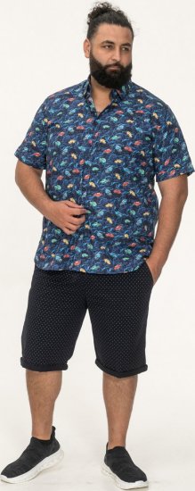 D555 Hartlepool Short Sleeve Vintage Car AOP Stretch Shirt Blue - Ризи - мъжки ризи големи размери