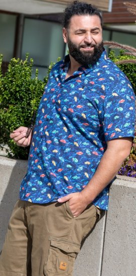 D555 Hartlepool Short Sleeve Vintage Car AOP Stretch Shirt Blue - Ризи - мъжки ризи големи размери