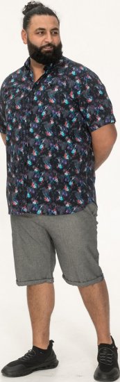 D555 Farnborough Short Sleeve Guitar AOP Shirt With Hidden Button Down Black - Ризи - мъжки ризи големи размери