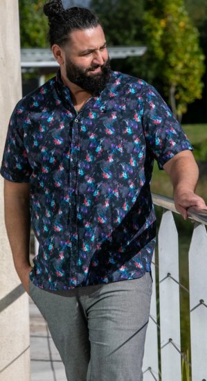 D555 Farnborough Short Sleeve Guitar AOP Shirt With Hidden Button Down Black - Ризи - мъжки ризи големи размери