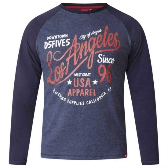 D555 Neill Long Sleeve T-shirt Navy - Тениски - мъжки тениски големи размери
