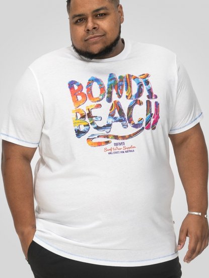 D555 SYDNEY Multi Coloured Bondi Beach Printed T-Shirt White - Тениски - мъжки тениски големи размери