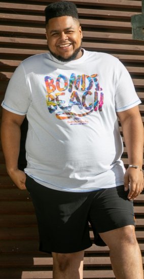 D555 SYDNEY Multi Coloured Bondi Beach Printed T-Shirt White - Тениски - мъжки тениски големи размери
