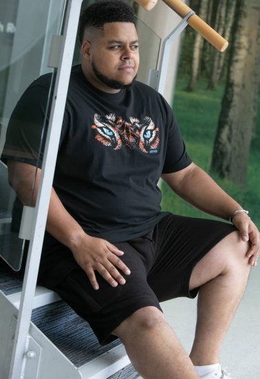 D555 Leamington Tiger Eyes Printed Crew Neck T-shirt Black - Тениски - мъжки тениски големи размери