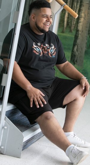 D555 Leamington Tiger Eyes Printed Crew Neck T-shirt Black - Тениски - мъжки тениски големи размери