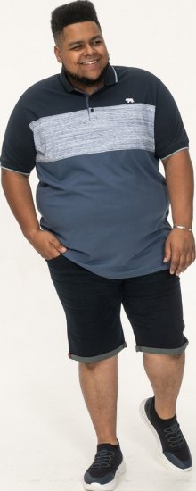 D555 Leeds Cut And Sew Polo With Jacquard Collar And Cuffs Navy - Поло тениски - мъжки тениски с яка големи размери