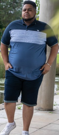 D555 Leeds Cut And Sew Polo With Jacquard Collar And Cuffs Navy - Поло тениски - мъжки тениски с яка големи размери