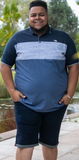 D555 Leeds Cut And Sew Polo With Jacquard Collar And Cuffs Navy - Поло тениски - мъжки тениски с яка големи размери