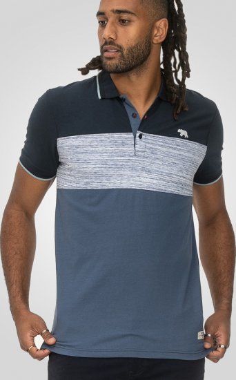 D555 Leeds Cut And Sew Polo With Jacquard Collar And Cuffs Navy - Поло тениски - мъжки тениски с яка големи размери