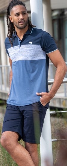 D555 Leeds Cut And Sew Polo With Jacquard Collar And Cuffs Navy - Поло тениски - мъжки тениски с яка големи размери