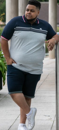 D555 Tipton Stripe Jacquard Short Sleeve Polo Navy - Поло тениски - мъжки тениски с яка големи размери