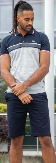 D555 Tipton Stripe Jacquard Short Sleeve Polo Navy - Поло тениски - мъжки тениски с яка големи размери