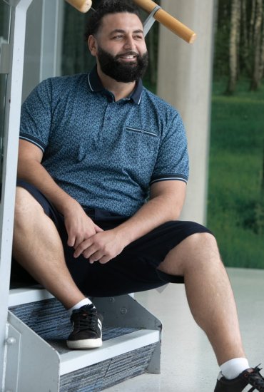 D555 Woolwich AOP Polo Shirt With Ribbed Collar Blue - Поло тениски - мъжки тениски с яка големи размери