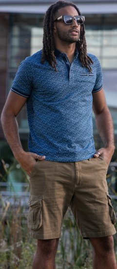 D555 Woolwich AOP Polo Shirt With Ribbed Collar Blue - Поло тениски - мъжки тениски с яка големи размери