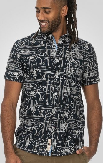 D555 Worthing Surf AOP Short Sleeve Button Down Collar Shirt Navy - Ризи - мъжки ризи големи размери
