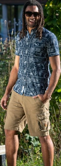 D555 Worthing Surf AOP Short Sleeve Button Down Collar Shirt Navy - Ризи - мъжки ризи големи размери