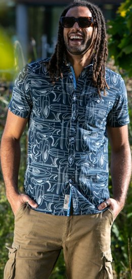D555 Worthing Surf AOP Short Sleeve Button Down Collar Shirt Navy - Ризи - мъжки ризи големи размери