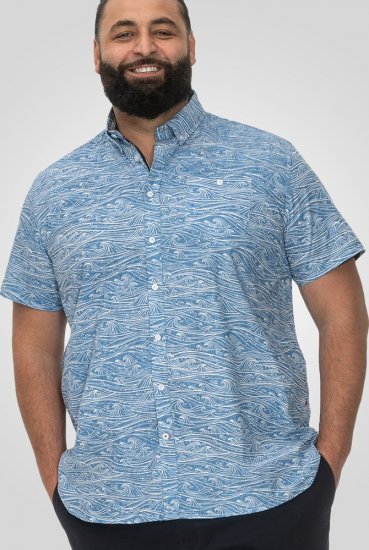 D555 Torquay AOP Short Sleeve Button Down Collar Shirt Blue Wave - Ризи - мъжки ризи големи размери