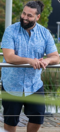 D555 Torquay AOP Short Sleeve Button Down Collar Shirt Blue Wave - Ризи - мъжки ризи големи размери