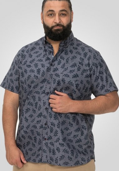 D555 Kettering Hawaiian Leaf AOP Short Sleeve Button Down Collar Shirt Denim - Ризи - мъжки ризи големи размери