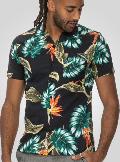 D555 Selby Hawaiian AOP Short Sleeve Revere Collar Shirt Black - Ризи - мъжки ризи големи размери