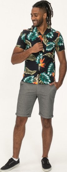 D555 Selby Hawaiian AOP Short Sleeve Revere Collar Shirt Black - Ризи - мъжки ризи големи размери